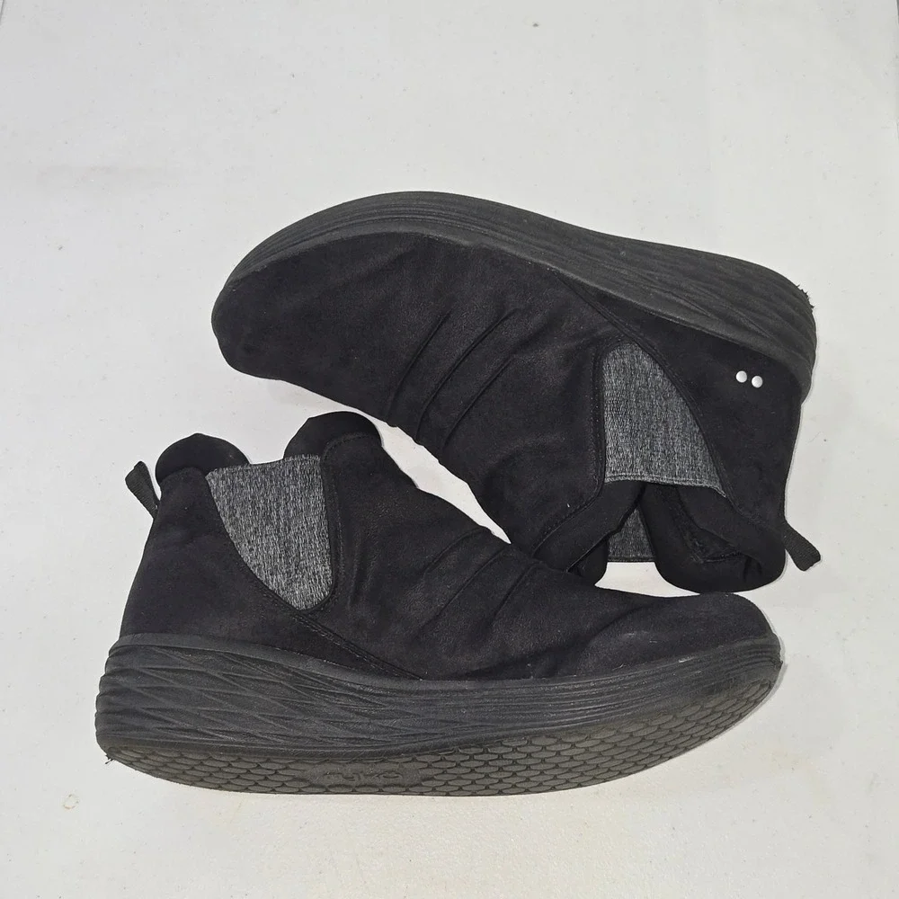 Ryka Women Black Slip On Ankle Boots Fabric Ruched Comfort Booties Size 8W AC232
